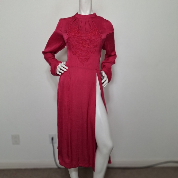 Free People Pink Floral Romantic Embroidered Embroidered Midi Tunic Dress Size M - Picture 2 of 13